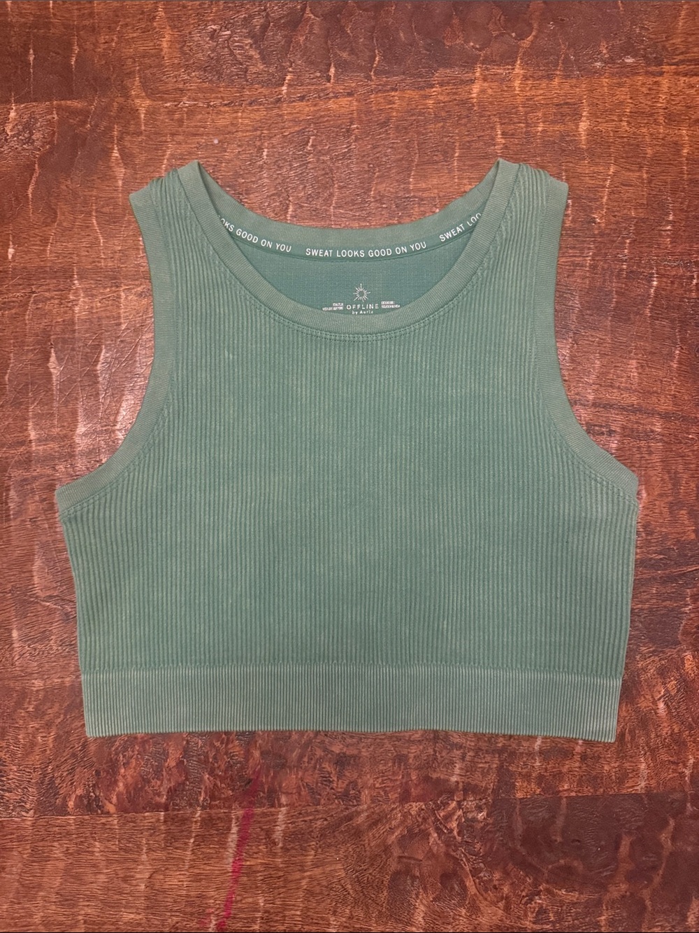 aerie Olive Ribbed Cropped Tank
